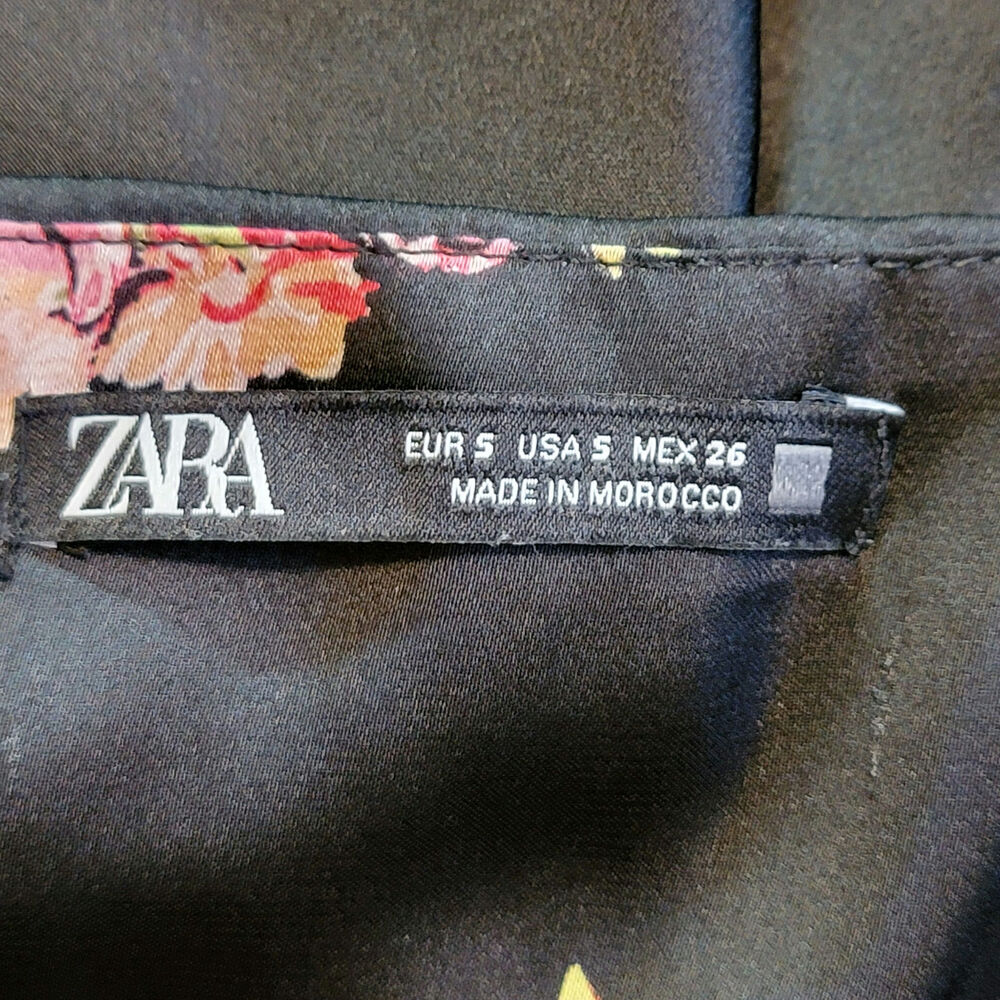 ZARA Floral Sleeveless Black Pink Midi Slip Dress Romantic Size S - Picture 15 of 16